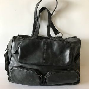 Ecco Black Leather Double Strap Shoulder Bag